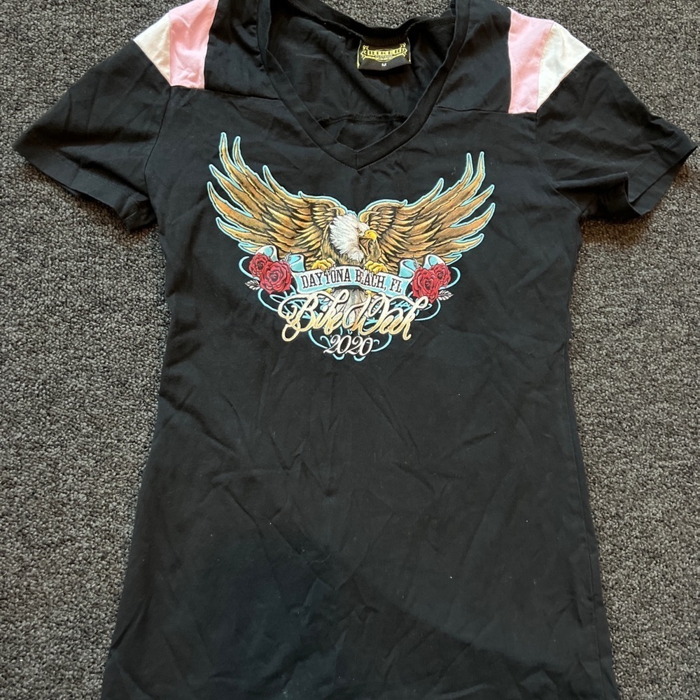 Bike Week Daytona Beach 2020 Black V Neck  T shirt Women size M  79th - Picture 4 of 10